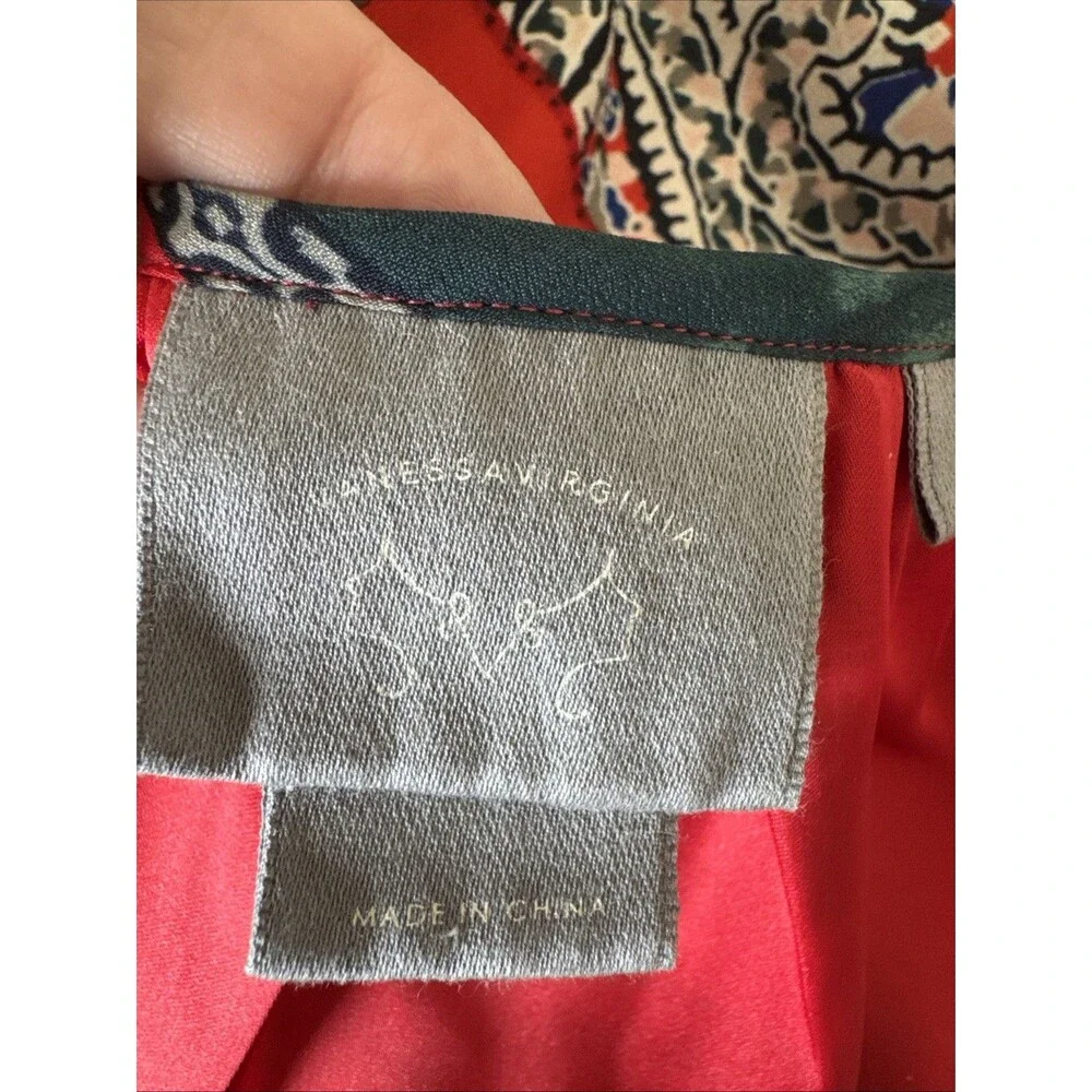 Anthropologie Vanessa Virginia Persian Rose Dress Tassels Red Navy White Small - Picture 5 of 14